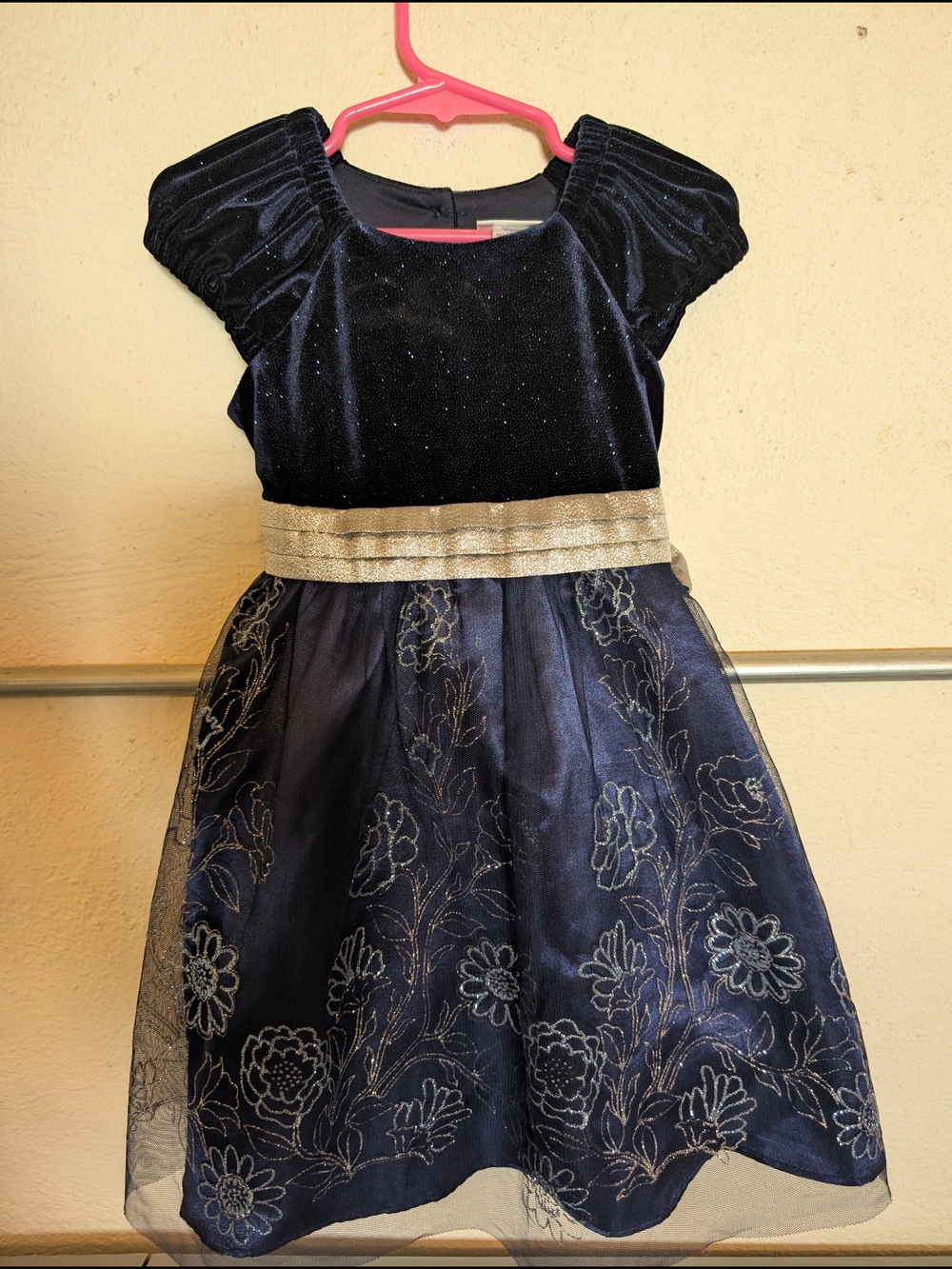 Jonah Michelle Navy Velvet & Tulle Girls Party Dress with Gold Waistband
